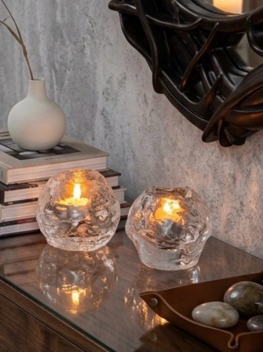 Vintage Kosta Boda Snowball Votive Candleholders Set of 2